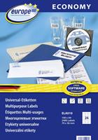 Europe100 Europe 100 ELA010 Etiketten (A4) 70 x 36 mm Papier Wit 2400 stuks Permanent Universele etiketten Inkt, Laser, Kopie