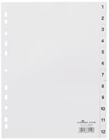 DURABLE kunststof indexbladen, A4 staand, cijfers 1-12, wit