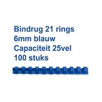 GBC Bindrug  6mm 21rings A4 blauw 100stuks