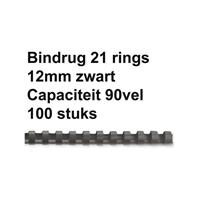 FELLOWES Bindrug  12mm 21rings A4 zwart 100stuks