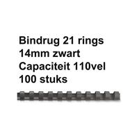 FELLOWES Bindrug  14mm 21rings A4 zwart 100stuks