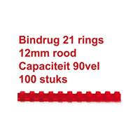 GBC Plastikbinderücken CombBind 4028217 rot US-Teilung 21 Ringe auf A4 95 Blatt 12mm 100 Stück