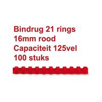 GBC Plastikbinderücken CombBind 4028660 rot US-Teilung 21 Ringe auf A4 145 Blatt 16mm 100 Stück