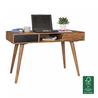 WOHNLING Schreibtisch REPA 120 x 60 x 75 cm Massiv Holz Laptoptisch Sheesham Landhaus Arbeitstisch Bürotisch braun