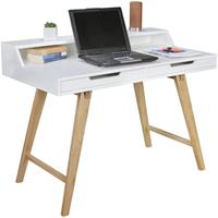 Wohnling Schreibtisch SKANDI 110x85x60 cm MDF-Holz Bürotisch skandinavisch mit Kabeldurchlass weiß matt