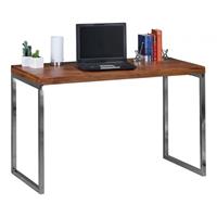Wohnling Schreibtisch GUNA Massivholz Computertisch 120 x 60 cm Landhaus Konsolentisch Metallbeinen braun
