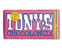 Tony'schocolonely Chocolade  reep 180gr wit framboos knettersuiker