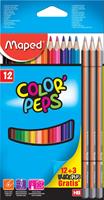Maped kleurpotloden Color'Peps, kartonnen etui met 12 + 3 Black'Peps potloden gratis
