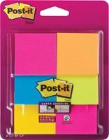 Post-it Super Sticky Notes, ft 47,6 x 47,6 mm, blister met 6 blokjes van 45 vel, geassorteerde kleuren