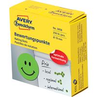 Avery rating dots, diameter 19 mm, rol met 250 stuks, smiley, groen