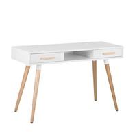 Beliani - Schreibtisch Weiß 120 x 45 cm mit 2 Schubladen Modernes Design - Heller Holzfarbton