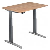 hammerbacher Hoehenverstellbarer Steh-Sitz-Schreibtisch XBHM 120x80 - Nussbaum / Graphit-Alu