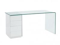 Kauf-Unique Schreibtisch mit Stauraum Sicherheitsglas MURIEL - 4 Schubladen
