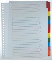 Pergamy tabbladen met indexblad, ft A4, 11-gaatsperforatie, geassorteerde kleuren, 12 tabs
