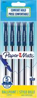 Paper Mate balpen Brite met comfortabele grip, fijn 0,7 mm, blister van 5 stuks, blauw
