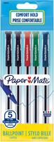 Paper Mate balpen Brite met comfortabele grip, fijn 0,7 mm, blister van 5 stuks, geassorteerde kleuren