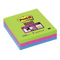 post-it Super Sticky Grote Notes Gelijnd 101 x 101 mm Neon Kleurenassortiment 3 Blokken van 70 Vellen