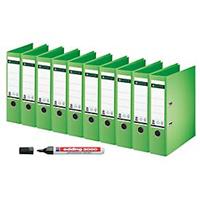 LEITZ ordner 1007, A4, 80 mm, 10 stuks, groen + GRATIS Edding permanent marker 3000