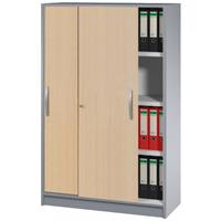 TINO - Schuifdeurkast, 3 legborden, 4 ordnerhoogtes, kastframe blank aluminiumkleurig, deurkleur beukenhoutdecor