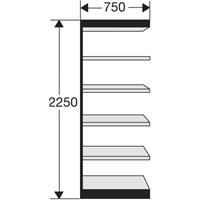 Stalen rek PROGRESS 2000, stellingsectie, zonder achterwand, H 2250 x B 750 x D 500 mm, zilveren frame