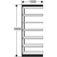 Stalen rek PROGRESS 2000, stellingsectie, zonder achterwand, H 2600 x B 1000 x D 600 mm, zilveren frame