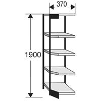 Stalen rek PROGRESS 2000, open hoekkast bouwdeel, zonder achterwand, H 1900 x B 400 + D 600 mm, zilveren frame