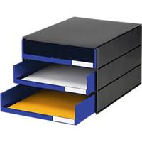 Ladebox Styro Styroval, voor formaten tot C4, 3 open lades, recyclagemateriaal, blauw/zwart