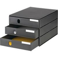 Ladebox Styro Styroval, voor formaten tot C4, 3 gesloten lades, recyclagemateriaal, zwart/zwart