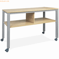 Multifunctionele tafel E2008, mobiel, frame aluminium zilver, blad beukenhoutdecor