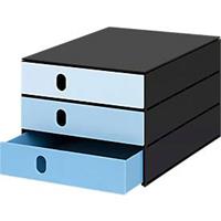 Ladebox Styro Styroval Pro Color Flow, voor formaten tot C4, 3 gesloten lades, blauw/zwart, kleurverloop