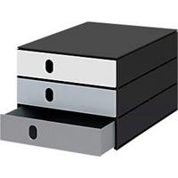 Ladebox Styro Styroval Pro Color Flow, voor formaten tot C4, 3 gesloten lades, grijs/zwart, kleurverloop