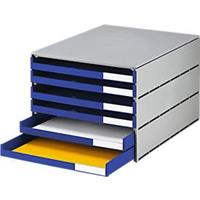 Ladebox Styro Styroval, voor formaten tot C4, 6 open lades, recyclagemateriaal, blauw/grijs