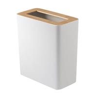 Yamazaki Home Papierkorb klein 30cm Metall modern mit trickreicher Holzabdeckung weiß