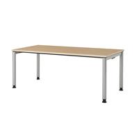 mauser Rechthoekige tafel, voetvorm van ronde buis, h x b = 680 - 760 x 1800 mm, blad ahornhoutdecor, onderstel aluminiumkleurig