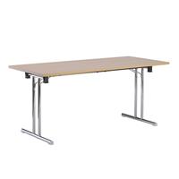 Inklapbare tafel, dubbel T-pootframe van staalbuis met rechte voetframes, breedte 1400 mm, ahornhoutdecor
