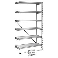 CLEANA-inhaakstelling, aanbouwstelling, legbordbreedte 800 mm, 6 legborden, legborddiepte 700 mm, vakdraagvermogen 330 kg