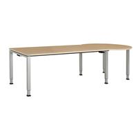mauser Rechthoekige tafel, b x d = 1800 x 900 mm, halve ronding rechts, blad ahornhoutdecor, onderstel blank aluminiumkleurig