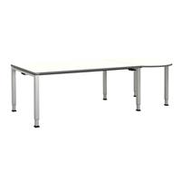 mauser Rechthoekige tafel, b x d = 1800 x 900 mm, halve ronding rechts, blad wit, onderstel blank aluminiumkleurig