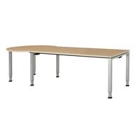 mauser Rechthoekige tafel, b x d = 1800 x 900 mm, halve ronding links, blad ahornhoutdecor, onderstel blank aluminiumkleurig
