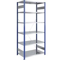 EUROKRAFTpro Magazijn-inhaakstelling, stellingstaander blauw, legbord verzinkt, h x b = 2500 x 1000 mm, basisstelling, diepte 800 mm