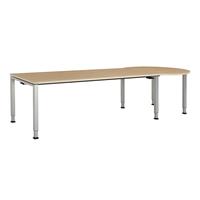 mauser Rechthoekige tafel, b x d = 2000 x 900 mm, halve ronding rechts, blad ahornhoutdecor, onderstel blank aluminiumkleurig