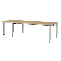 mauser Rechthoekige tafel, b x d = 2000 x 900 mm, halve ronding links, blad ahornhoutdecor, onderstel blank aluminiumkleurig