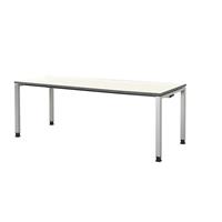 mauser Rechthoekige tafel, voetvorm van vierkante buis, h x b x d = 680 - 760 x 2000 x 800 mm, tafelblad kunststof gecoat, blad wit, onderstel aluminiumkleurig