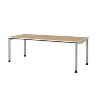 mauser Rechthoekige tafel, voetvorm van ronde buis, h x b = 680 - 760 x 2000 mm, blad ahornhoutdecor, onderstel aluminiumkleurig