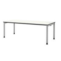 mauser Rechthoekige tafel, voetvorm van ronde buis, h x b = 680 - 760 x 2000 mm, blad wit, onderstel aluminiumkleurig