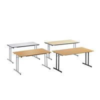 Inklapbare tafel, STANDAARD, frame van vierkante staalbuis met stelvoetjes, 1400 x 700 mm, frame aluminiumkleurig, blad lichtgrijs