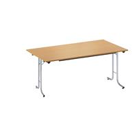 Inklapbare tafel, met afgeronde randen, tafelpoten van staalbuis, bladvorm rechthoekig, 1400 x 700 mm, frame aluminiumkleurig, blad beukenhoutdecor