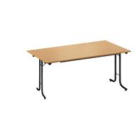 Inklapbare tafel, met afgeronde randen, tafelpoten van staalbuis, bladvorm rechthoekig, 1400 x 700 mm, frame zwart, blad beukenhoutdecor