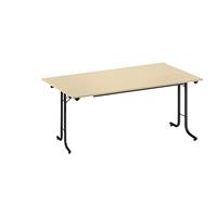Inklapbare tafel, met afgeronde randen, tafelpoten van staalbuis, bladvorm rechthoekig, 1400 x 700 mm, frame zwart, blad ahornhoutdecor