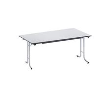 Inklapbare tafel, met afgeronde randen, tafelpoten van staalbuis, bladvorm rechthoekig, 1400 x 700 mm, frame aluminiumkleurig, blad lichtgrijs